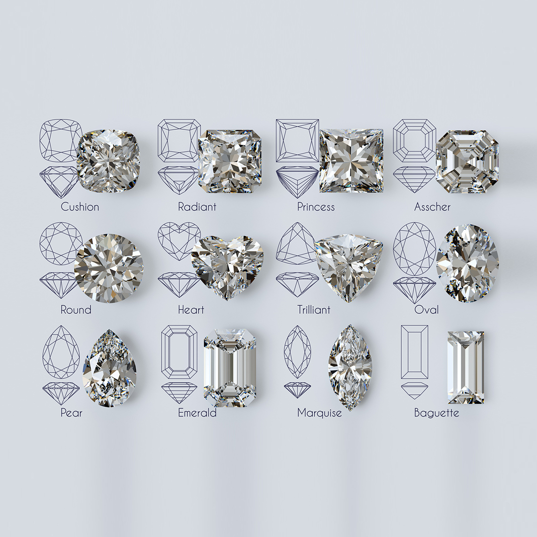 A collage of different diamond shapes